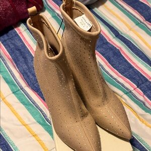 Olivia + Kate Tan Rhinestone Sock Booties